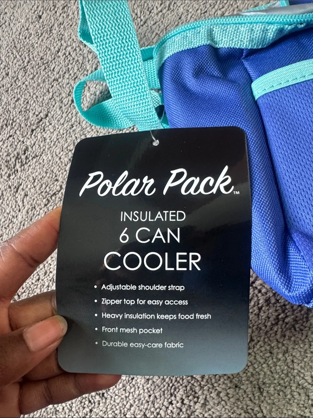 Polar Pack Insulated 6 Can Cooler Lunch Bag Blue Turquoise Portable Tote